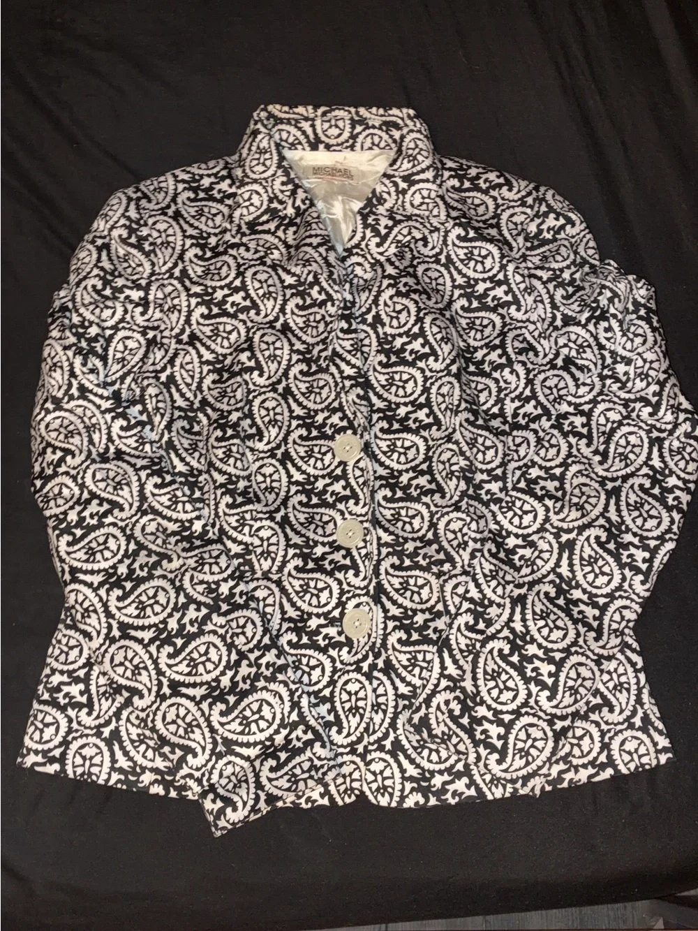 Michael Kors Black and White Paisley Button-Down Shirt Jacket